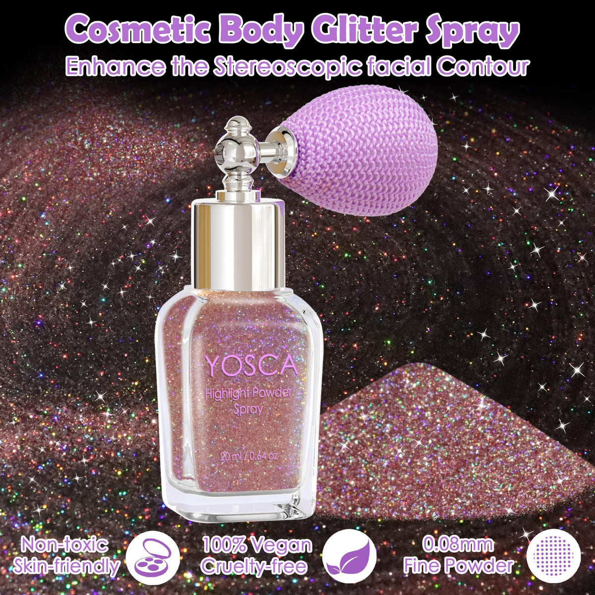 Yosca Body Glitter Spray, 30ML Holographic Body Shimmer Powder Hair Spray