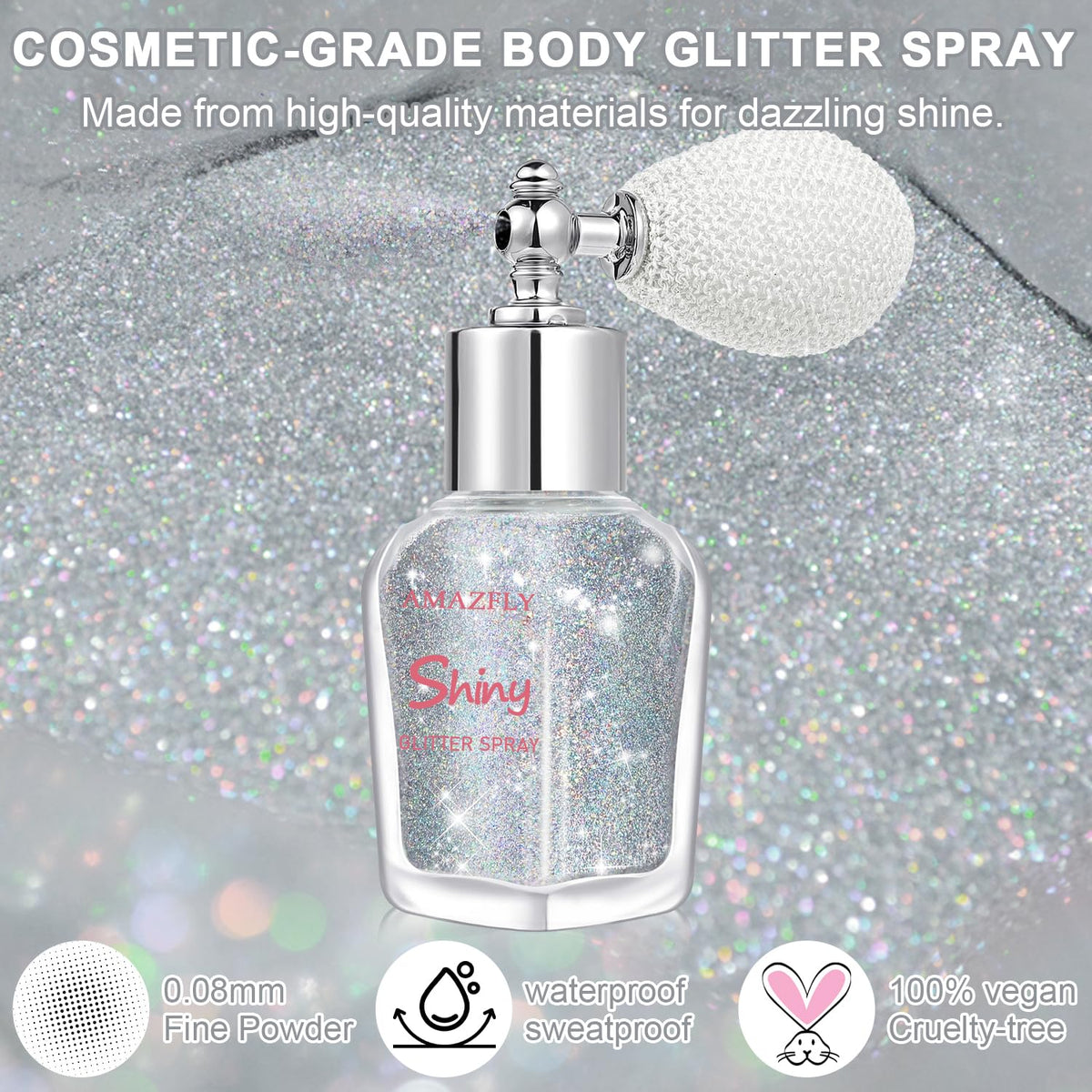 Hair and Body Glitter Spray, Shimmering Powder Sparkle Powder Makeup, Glitter Loose Sparkle Makeup for Body Highlighter,Festival Prom Rave Accessories (Glint-Rainbow)