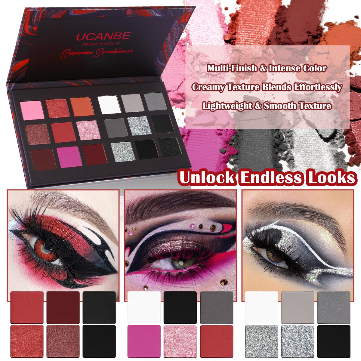 Matte Eyeshadow Palette Pro 18 Colors Pigmented Shimmer Glitter Eye Shadow Palette, Long Lasting Waterproof Dark Smokey Powder Cosmetics Pallet Halloween Valentine Gift Makeup Kit (01# Seductress)