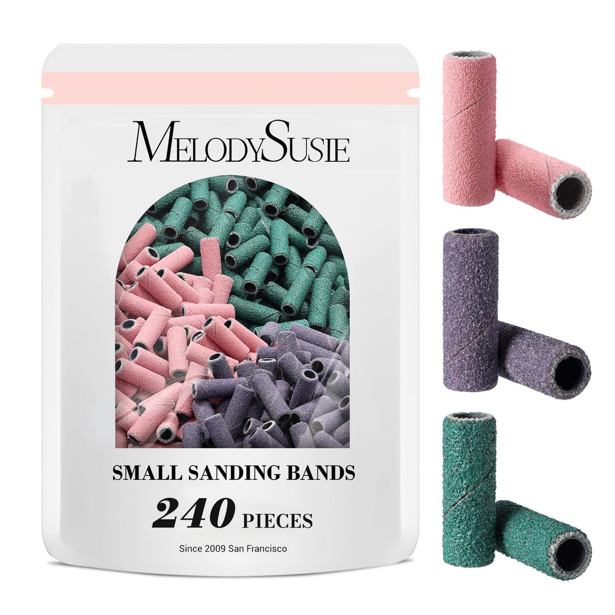 MelodySusie 120 Pcs Nail Drill Bits Small Sanding Bands for 3.1mm Mandrel Bit, 180 Fine Grit Nail File for Acrylic Nails Gel Manicures and Pedicure, Pink (Only Sanding Bands)