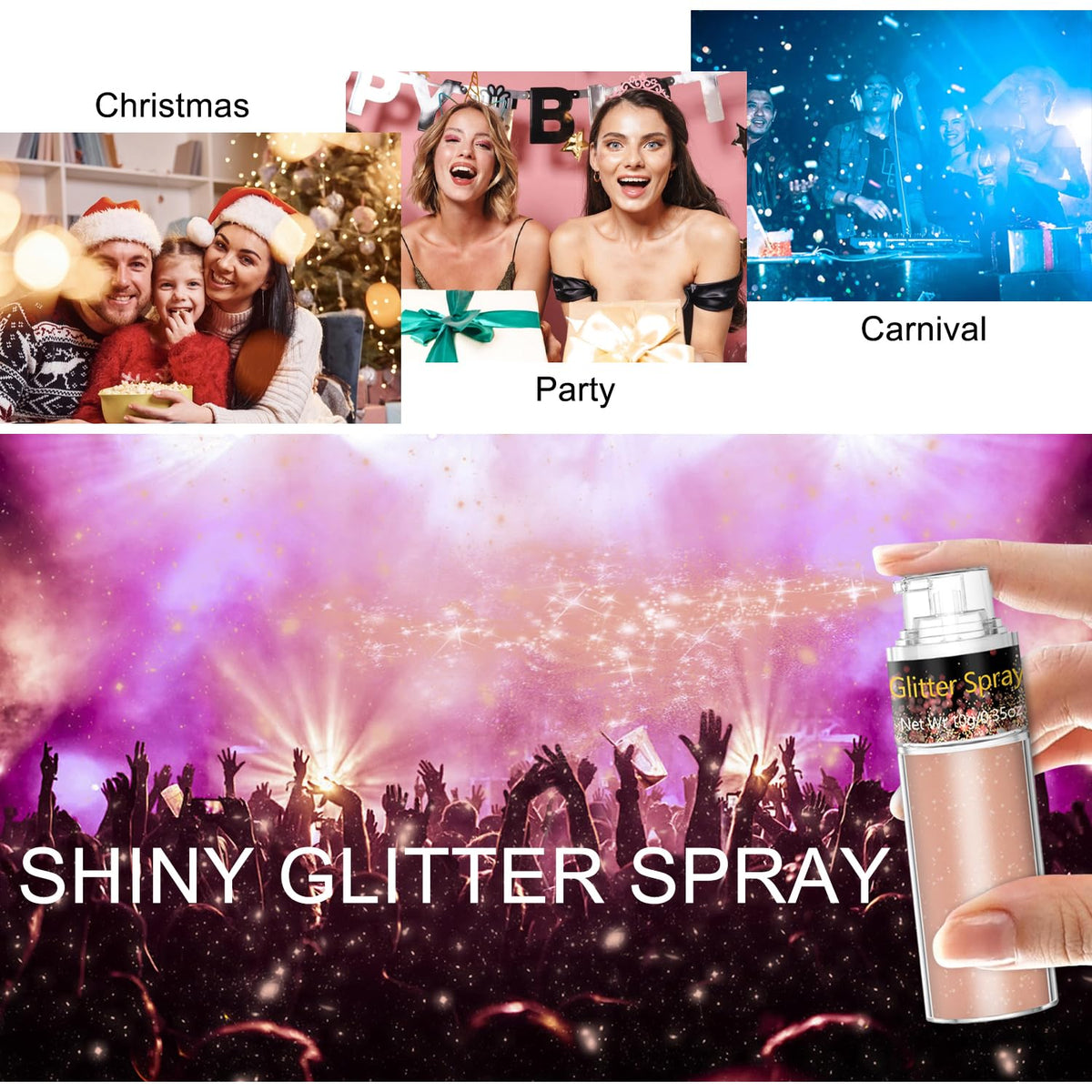 Scarman Hair and Body Glitter Spray, 1PC Glint-Rainbow Hairspray Powder