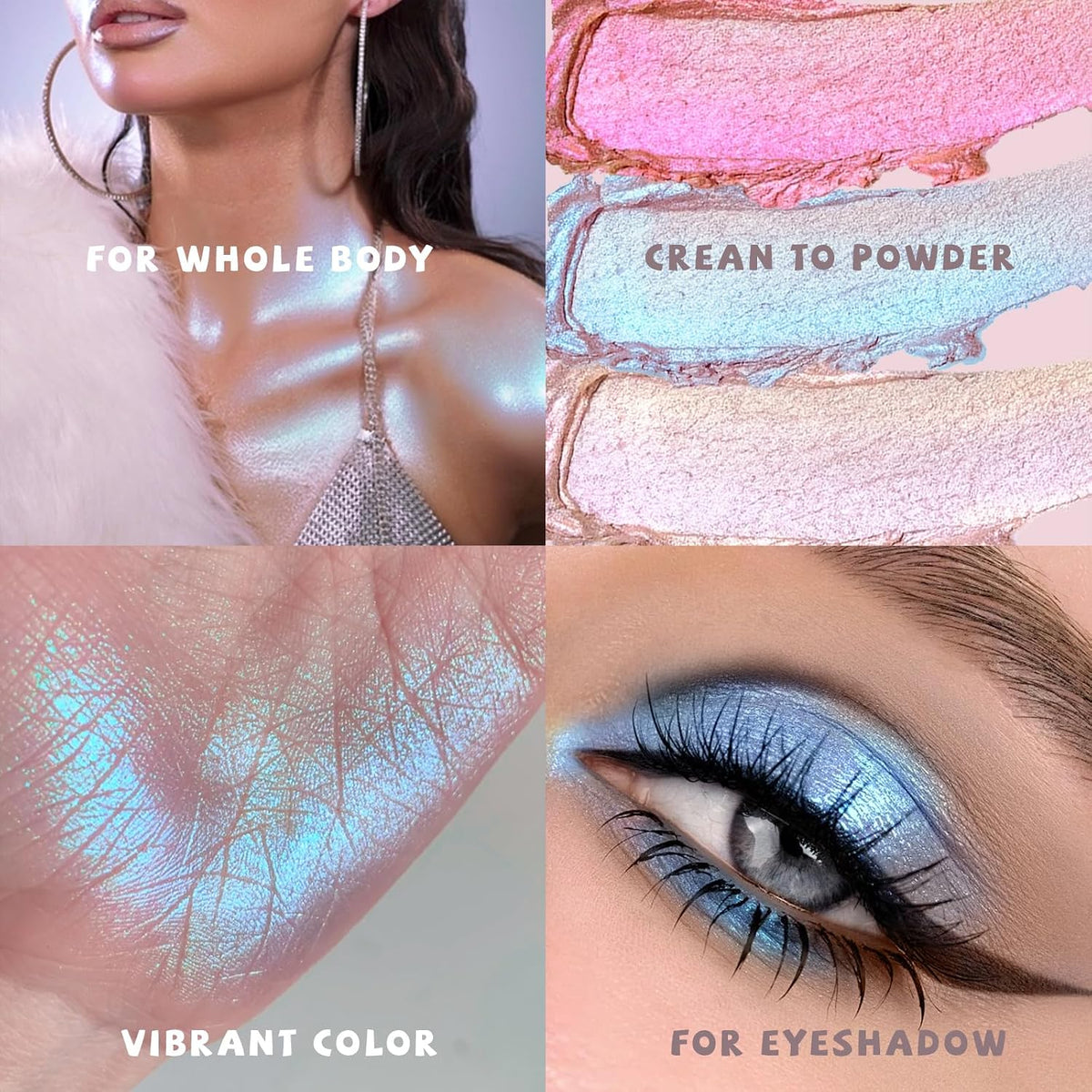 HOSAILY Holographic Duochrome Blue Glitter Eyeshadow, Color Shift Metallic Shimmer Eyeshadow Palette, Chameleon Sparkle Inner Corner Eye Highlighter, Iridescent Eye Shadow Palette Fairy Makeup#04