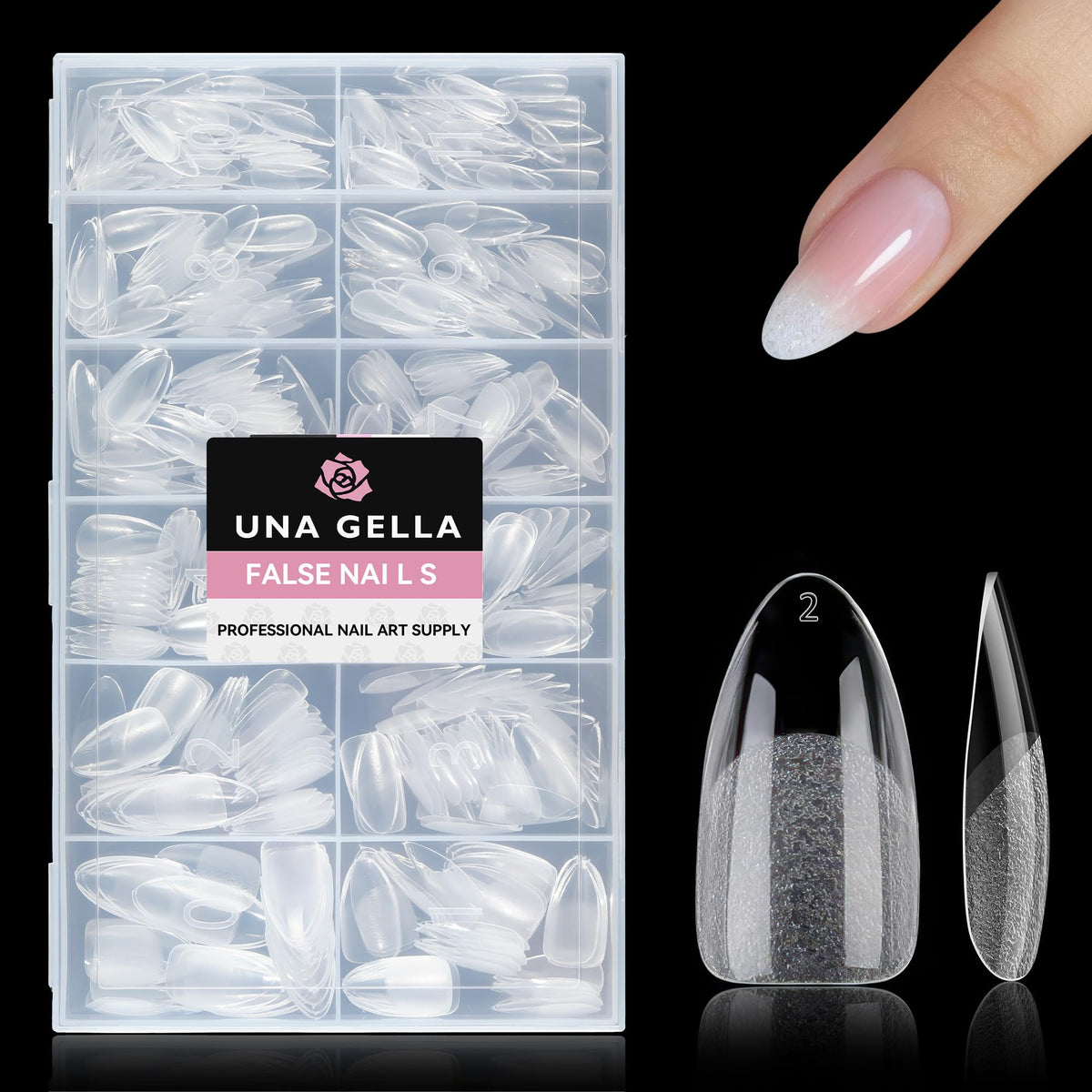 UNA GELLA Almond Gel Nail Tips 504PCS Pre-Etched Clear Fake Nails Tips