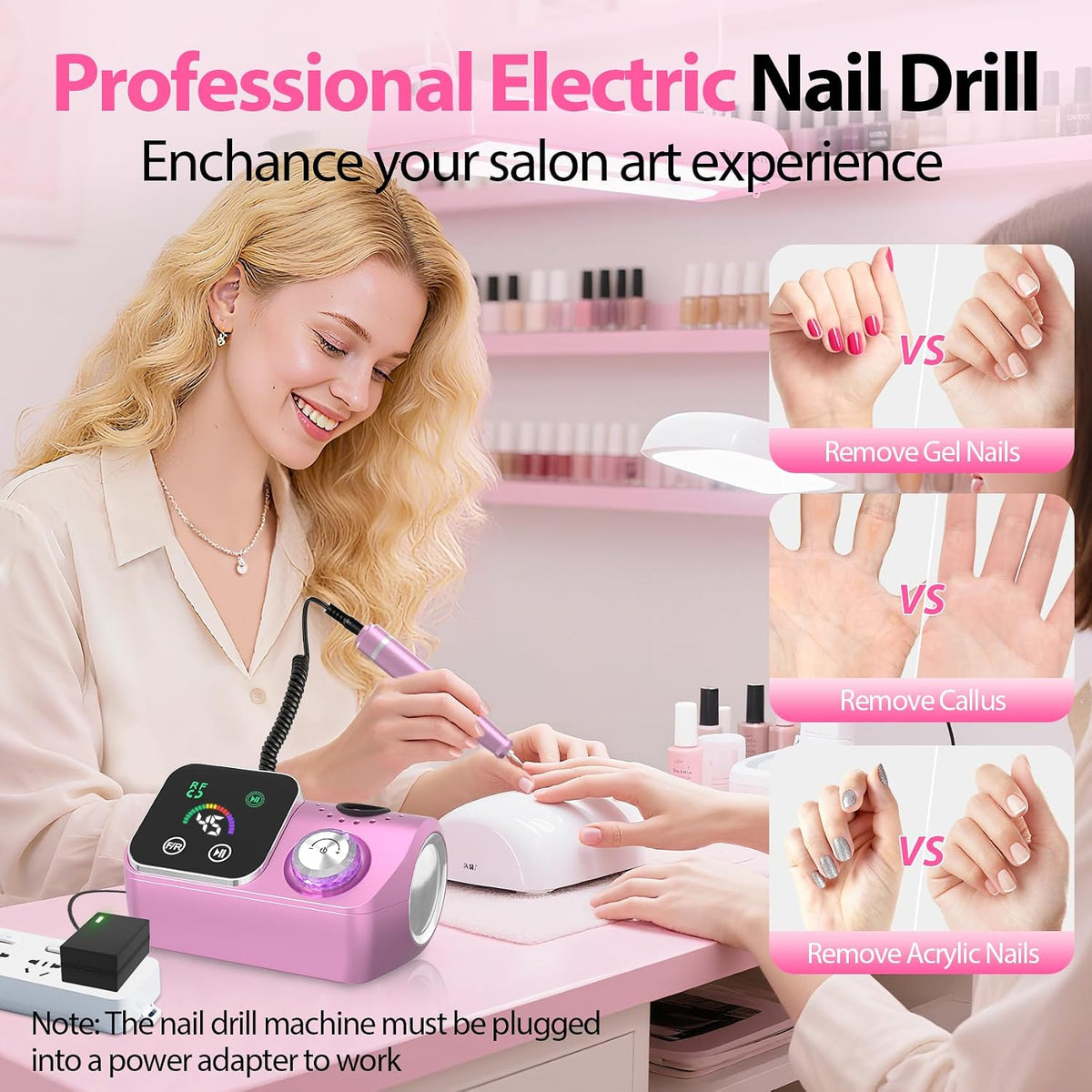 45000RPM Professional Corded Nail Drill E-File Kit for Salon Home