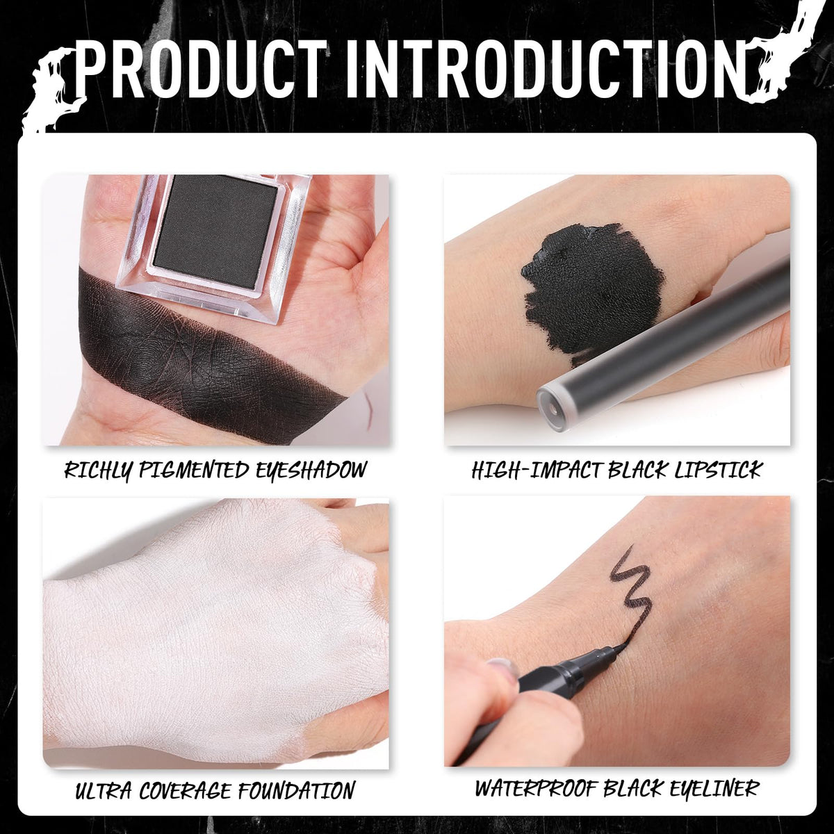 UCANBE Halloween Makeup Kit – 15-Color Purple Eyeshadow Palette, White Liquid Foundation, Purple Liquid Lipstick, Black Eyeliner, Setting Powder & Sponges Makeup Set for Cosplay Witch Devil Sorceress