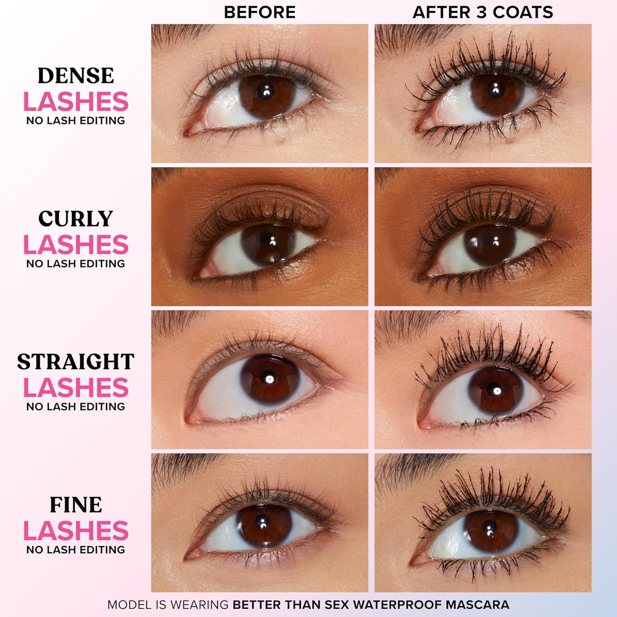 Too Faced Better Than Sex Waterproof Mascara | Volume + Length with Hourglass Brush