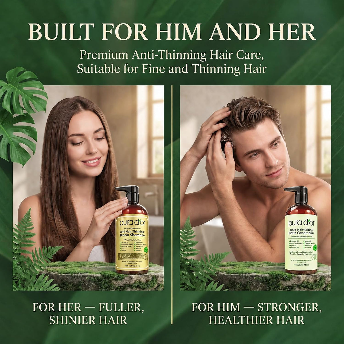 PURA D'OR Gold Label Anti-Thinning Biotin Shampoo & Conditioner, 16oz x2