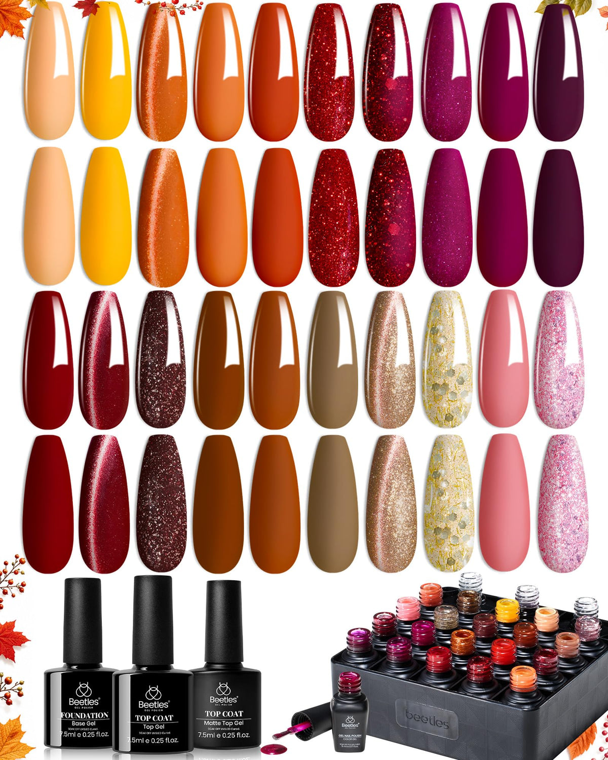 Beetles Fall Gel Polish Set, Fingertip Palette Collection, 32 Colors