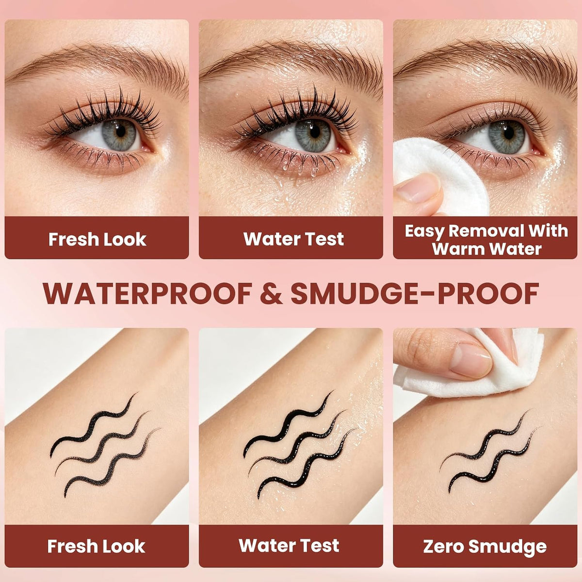 DUDUDU 2-in-1 Mascara and Eyeliner Set, Black Waterproof Volumizing and Lengthening Mascara, Ideal for Older Women 60 Plus & Sparse Lashes, 24HR Smudge-Proof Gentle Lash Extension Kit