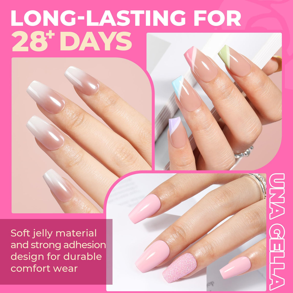 UNA GELLA Almond Gel Nail Tips 504PCS Pre-Etched Clear Fake Nails Tips