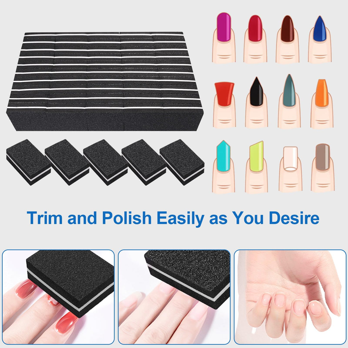 Nail Buffers (50 Pack), Mini Buffer Block Nail File for Acrylic Nails and Natural Nails, 100/180 Grit Nail Buffer Block Bulk Buffing Blocks for Nail Buff Professional Manicure File Blocks Set Pink