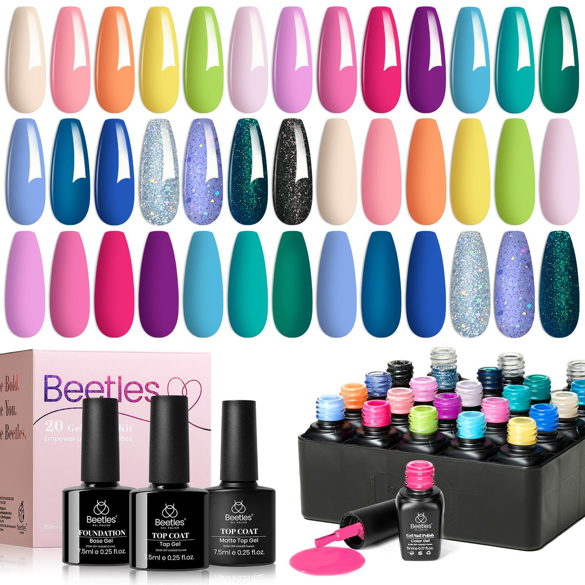 Beetles Fall Gel Nail Polish Set, 23Pcs Brown Burgundy Red Nude Pink
