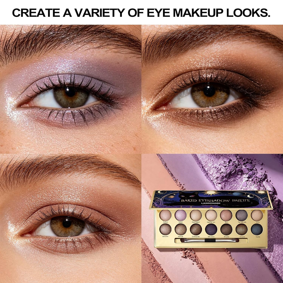 14-Color Baked Eyeshadow Palette, Matte & Shimmer, Nocturnal Nebula