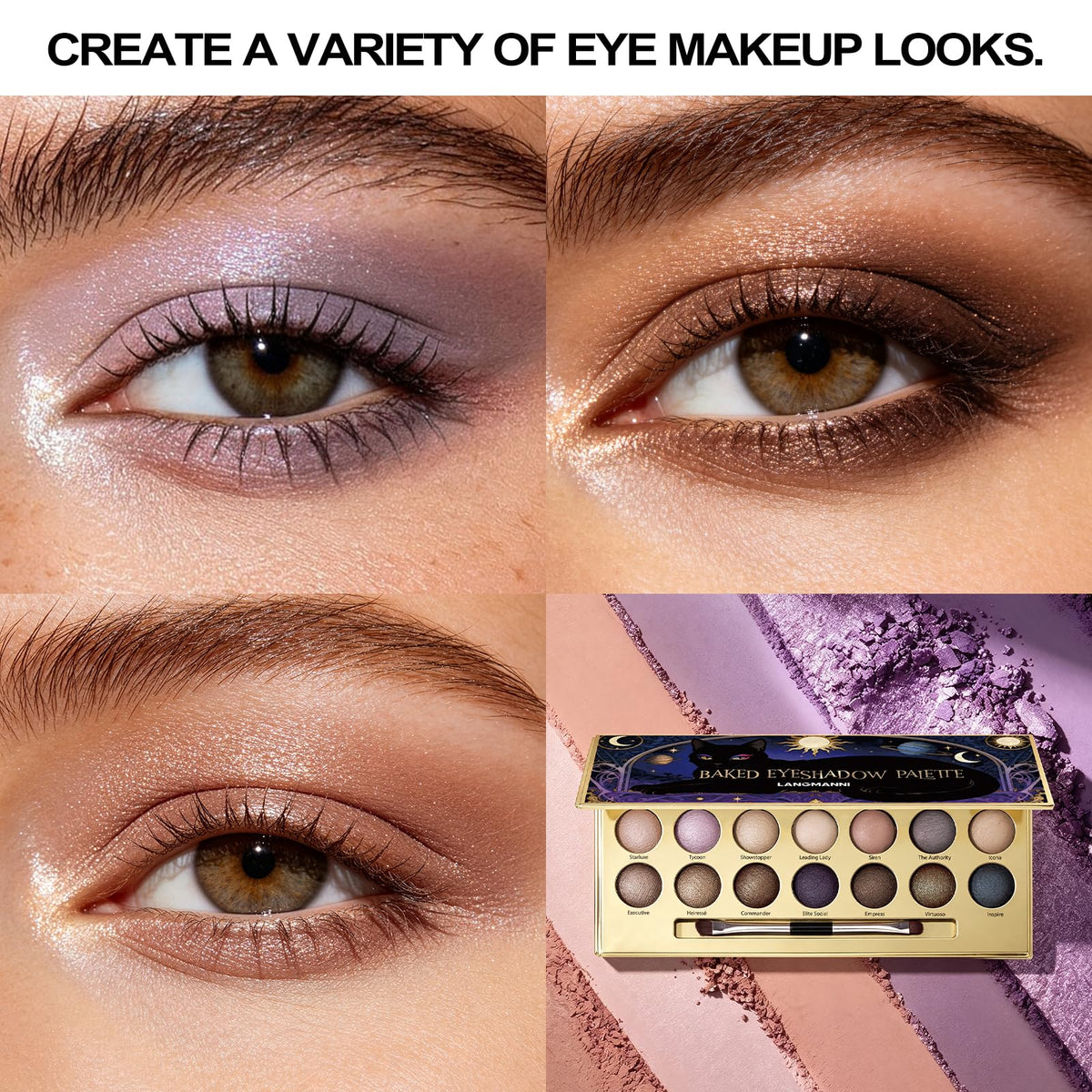 14-Color Baked Eyeshadow Palette, Matte & Shimmer, Nocturnal Nebula