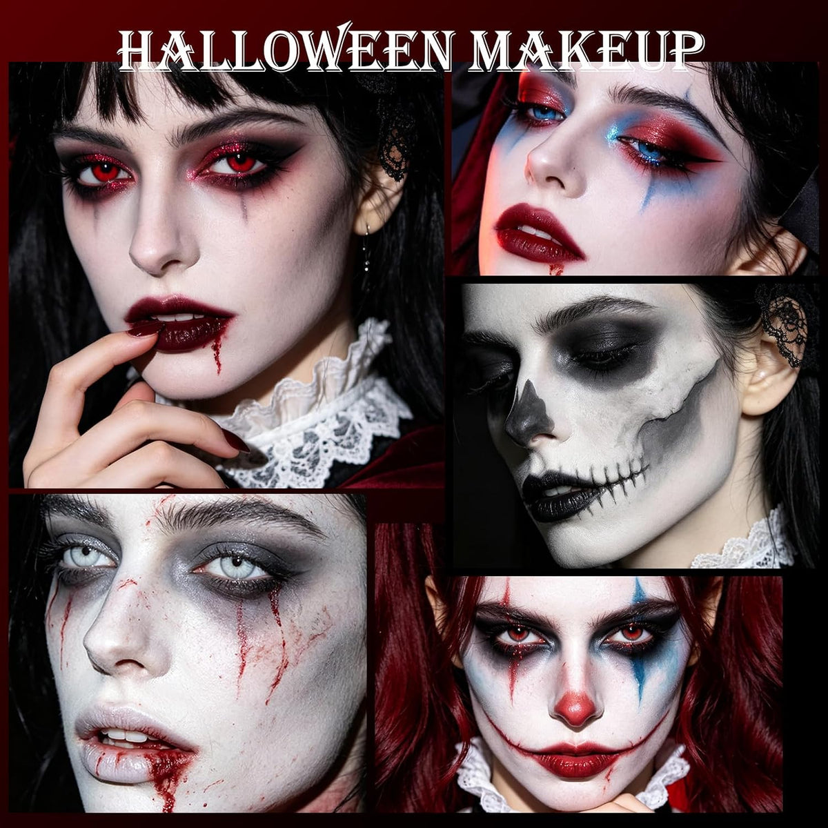 9 Colors Black White Red Blue Eyeshadow Palette, High Pigmented Long Lasting Matte Glitter Smokey Eye Shadow for Christmas Goth Halloween Clown Zombie Vampire Skeleton Joker Costume Makeup