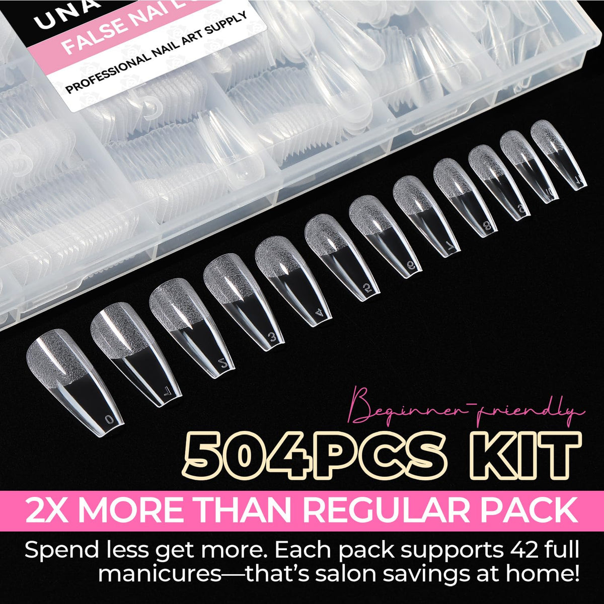 UNA GELLA Almond Gel Nail Tips 504PCS Pre-Etched Clear Fake Nails Tips
