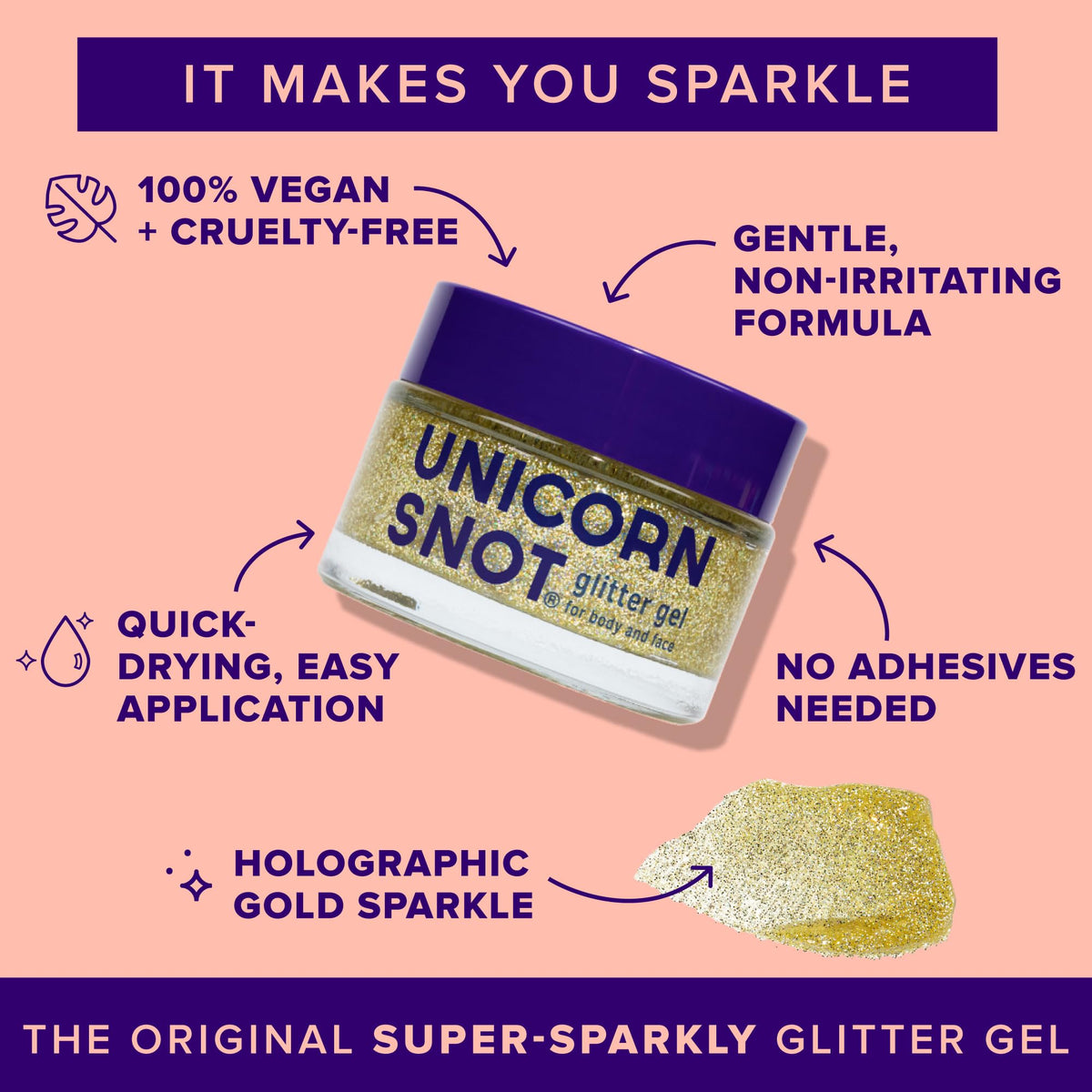UNICORN SNOT Holographic Face Glitter & Body Glitter Gel | Hair Glitter, Vegan & Cruelty Free, 1.7 oz Pink Glitter (Flamingo)