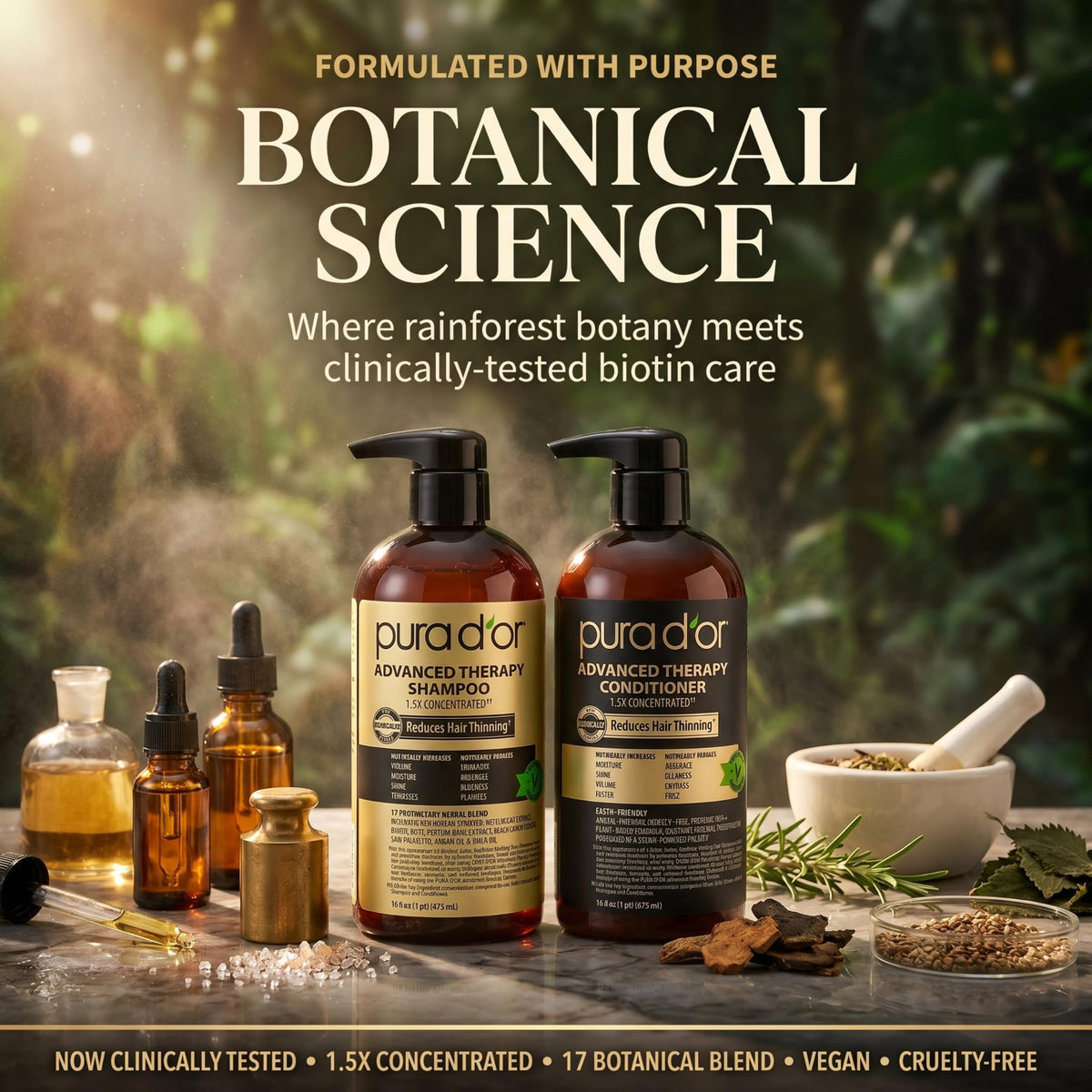 PURA D'OR Gold Label Anti-Thinning Biotin Shampoo & Conditioner, 16oz x2