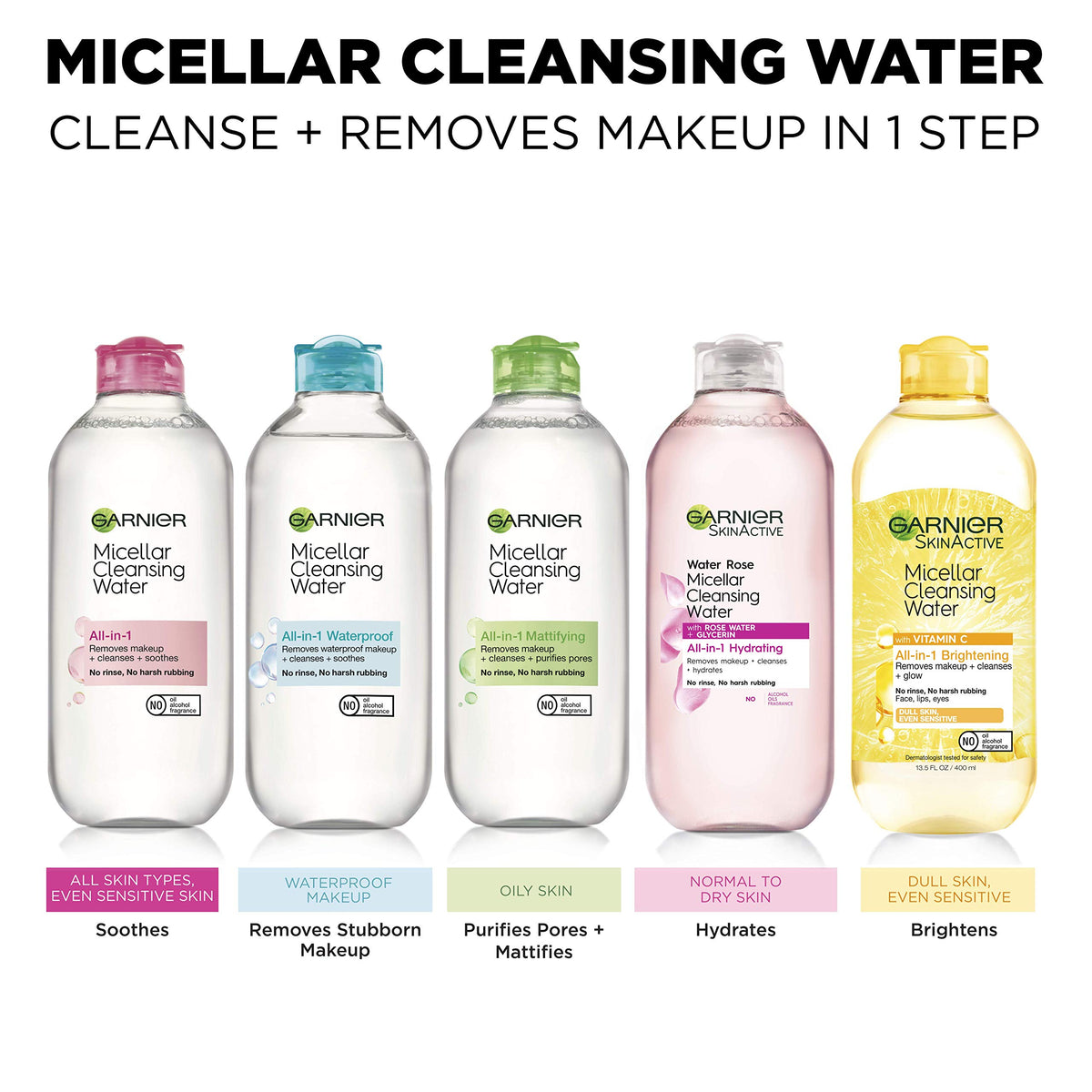 Garnier SkinActive Micellar Water For Waterproof Makeup, Facial Cleanser & Makeup Remover, 13.5 Fl Oz (400mL), 1 Count (Packaging May Vary)