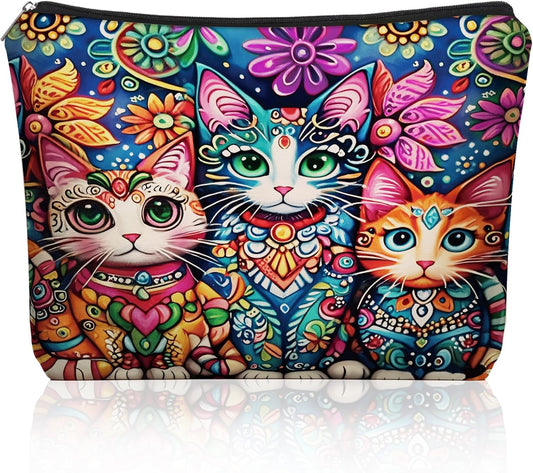 Bohemian Cat Mom Makeup Bag For Women & Teen Girl Cat Lover Gifts. Cute Boho Cats Themed Cosmetic & Toiletry Organizer Pouch For Daughters, Sisters, Friends.Ideal Gift For Travel, Christmas.
