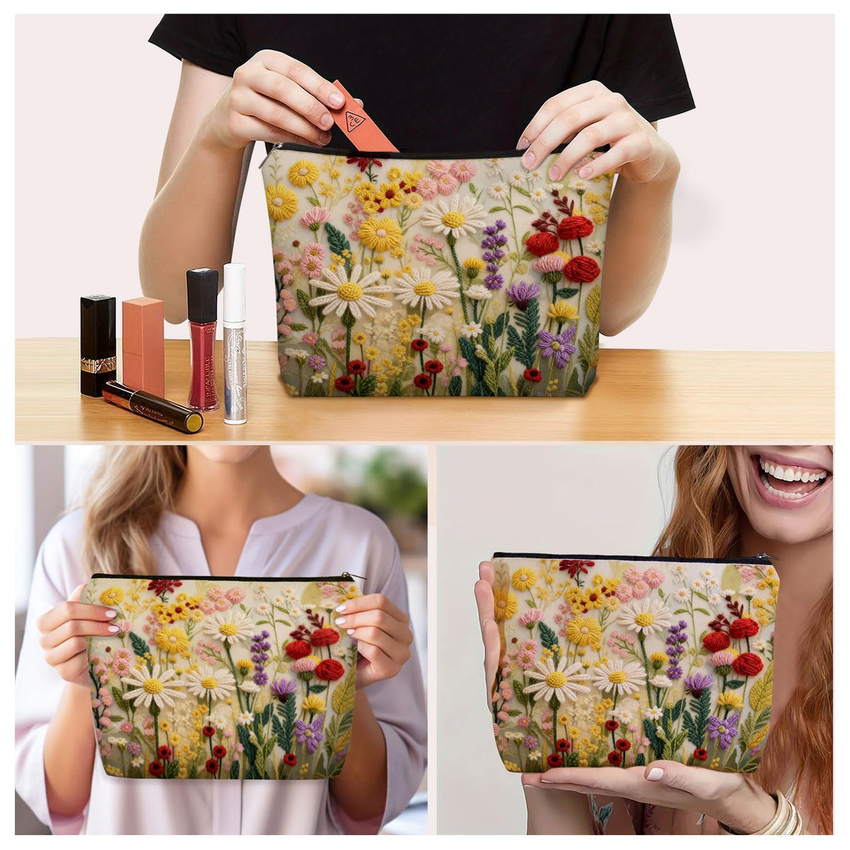 Bohemian Cat Mom Makeup Bag For Women & Teen Girl Cat Lover Gifts. Cute Boho Cats Themed Cosmetic & Toiletry Organizer Pouch For Daughters, Sisters, Friends.Ideal Gift For Travel, Christmas.