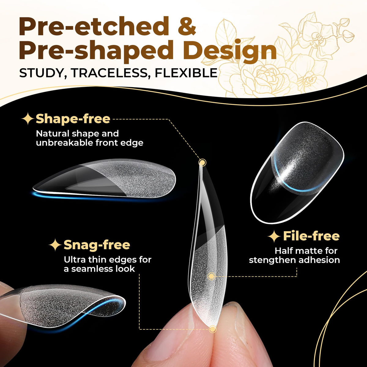 UNA GELLA Almond Gel Nail Tips 504PCS Pre-Etched Clear Fake Nails Tips