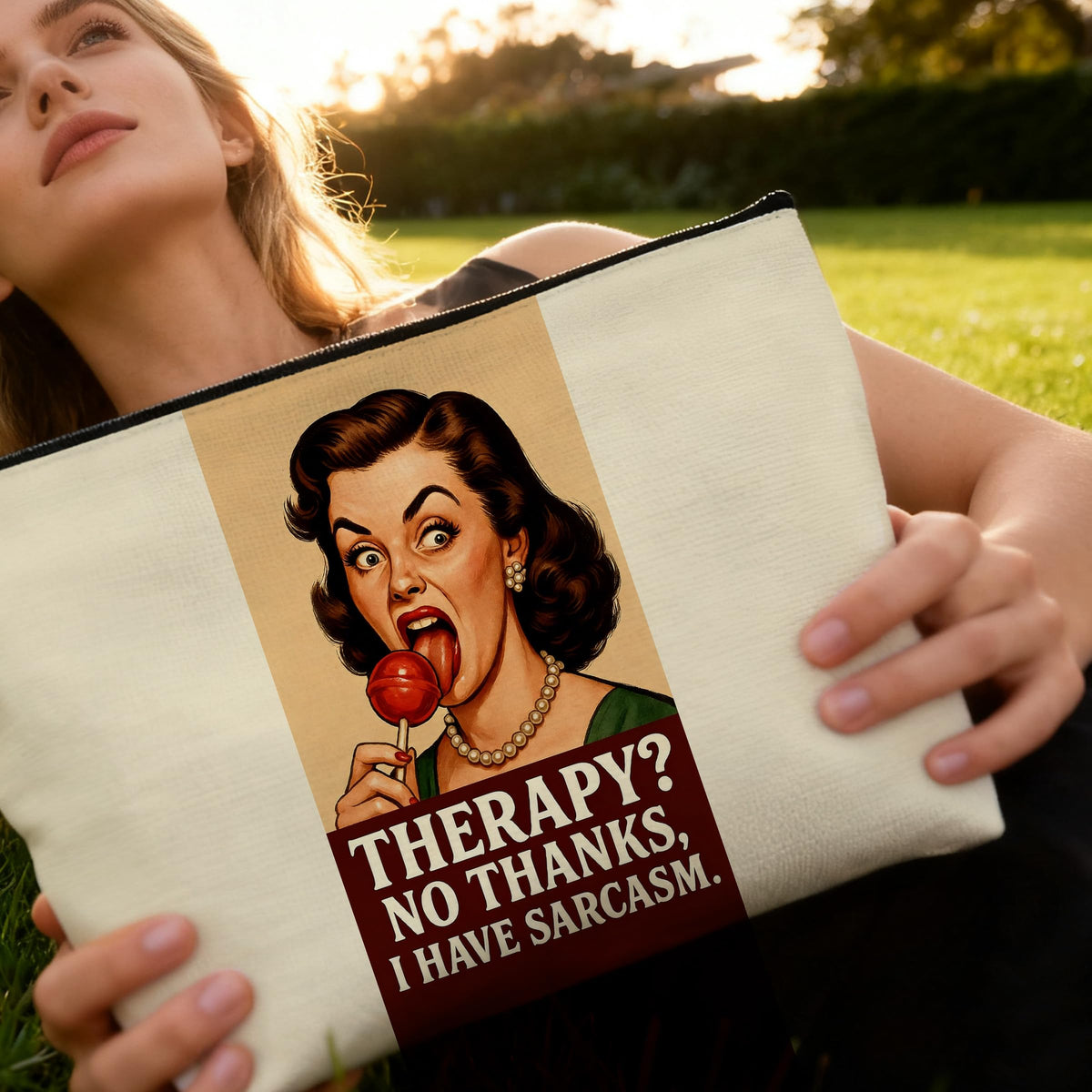 Retro Pinup Makeup Bag for Women, Vintage Pop Art Cosmetic Pouch, Sassy Funny Gifts for Girls, Bold Sarcastic Toiletry Bag, Unique Present
