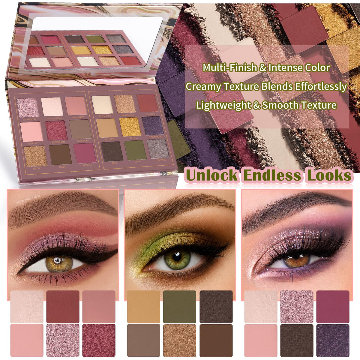 Matte Eyeshadow Palette Pro 18 Colors Pigmented Shimmer Glitter Eye Shadow Palette, Long Lasting Waterproof Dark Smokey Powder Cosmetics Pallet Halloween Valentine Gift Makeup Kit (01# Seductress)