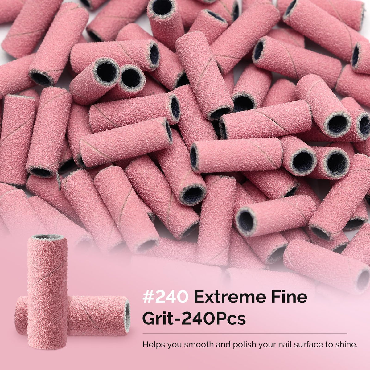 MelodySusie 120 Pcs Nail Drill Bits Small Sanding Bands for 3.1mm Mandrel Bit, 180 Fine Grit Nail File for Acrylic Nails Gel Manicures and Pedicure, Pink (Only Sanding Bands)