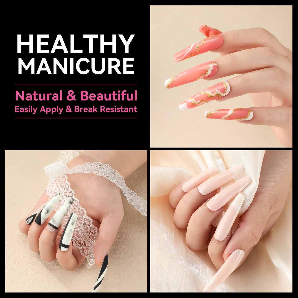 UNA GELLA Square Nail Tips XXL Long Half Cover Gel Tips 120PCS
