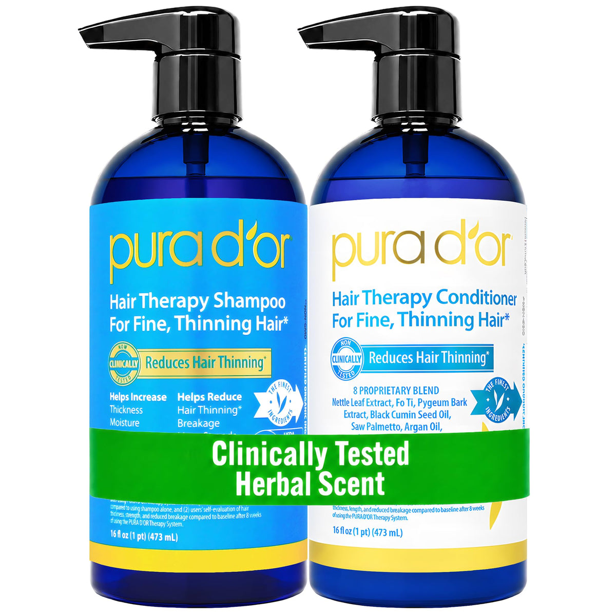 PURA D'OR Gold Label Anti-Thinning Biotin Shampoo & Conditioner, 16oz x2