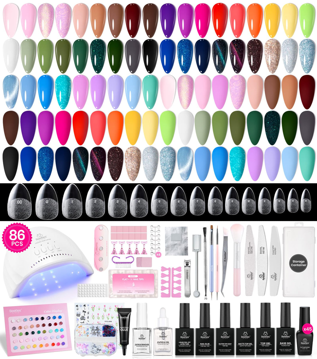 Beetles Gel Nail Polish Set, 63 PCS 55 Colors Gel Polish Kit with Base Coat