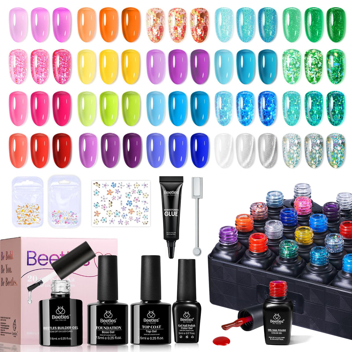 Beetles Gel Nail Polish Set, 63 PCS 55 Colors Gel Polish Kit with Base Coat