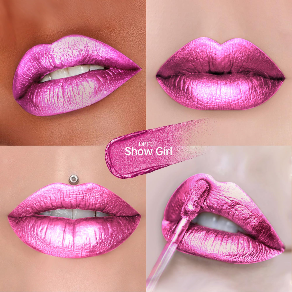 Depuplum Purple Lipsticks for Women Metallic Glitter Lipstick Long Lasting