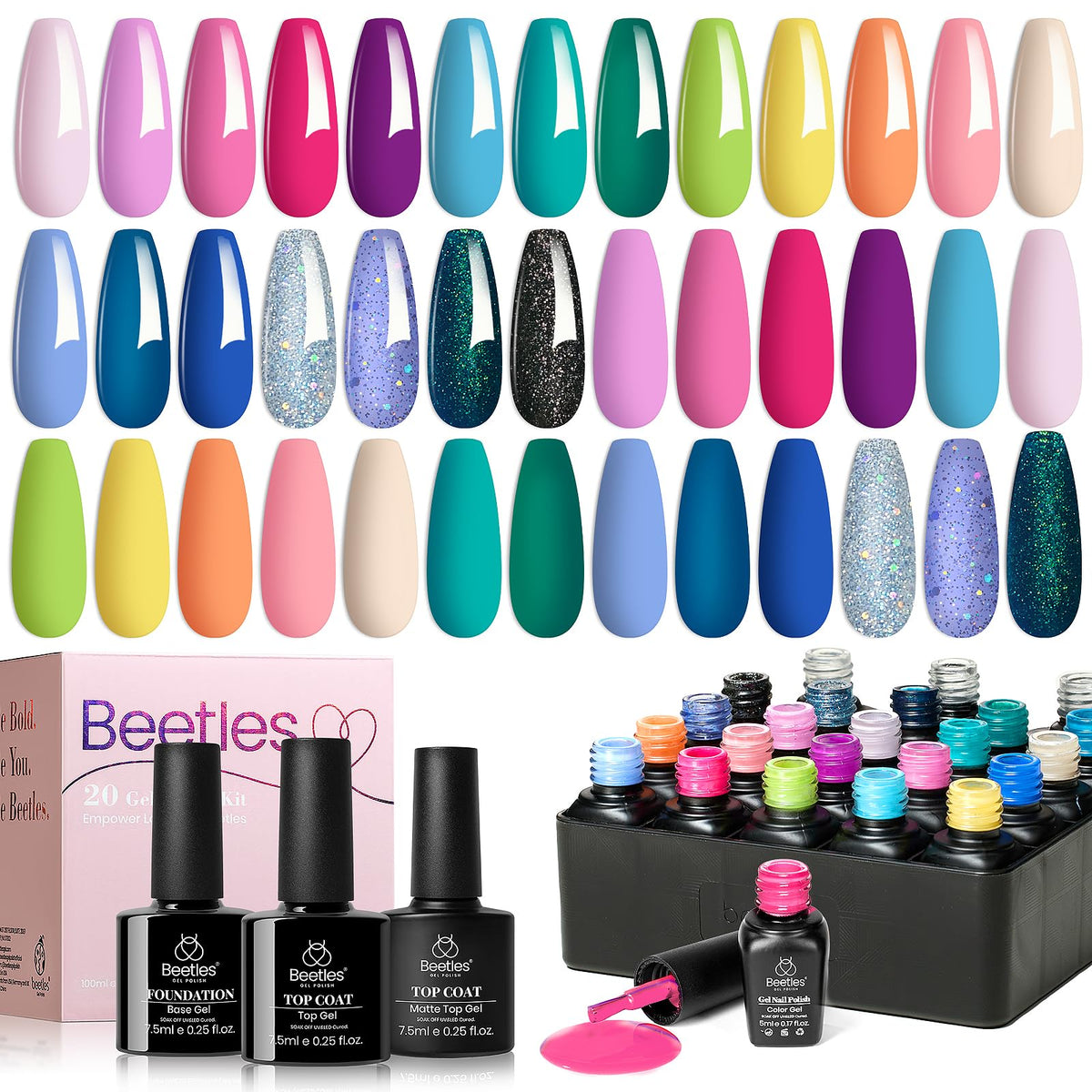 Beetles Fall Gel Nail Polish Set, 23Pcs Brown Burgundy Red Nude Pink