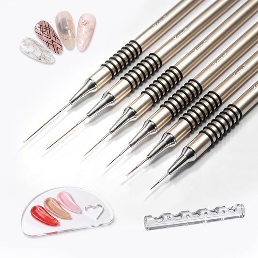 Komall Metallic Nail Art Brushes, 6Pcs Non-slip Liner Brushes Set, Silver