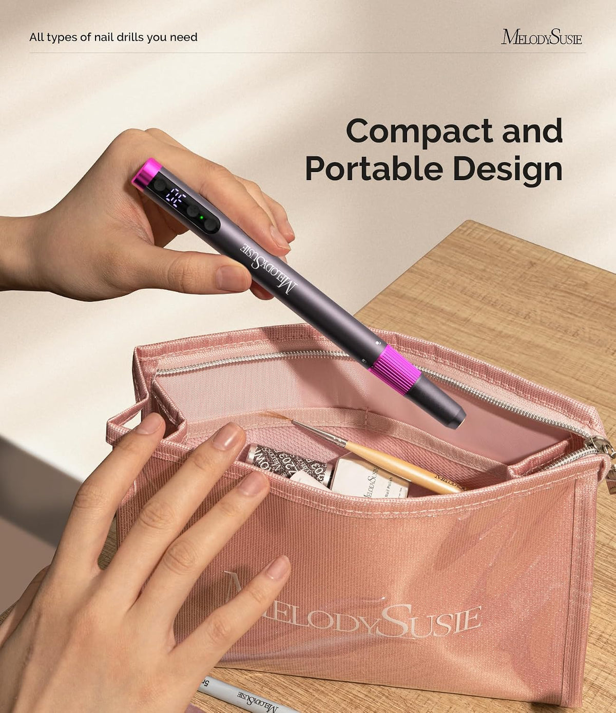 MelodySusie Pen-Shaped Cordless Nail Drill 30,000RPM PM180G for Nail Artist