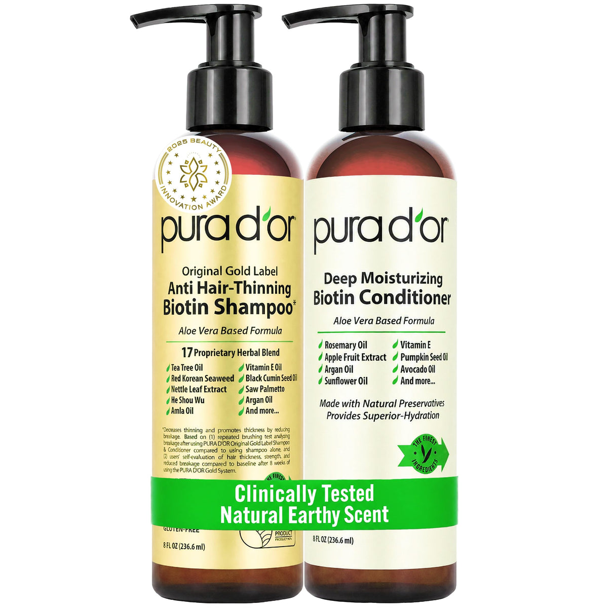 PURA D'OR Gold Label Anti-Thinning Biotin Shampoo & Conditioner, 16oz x2