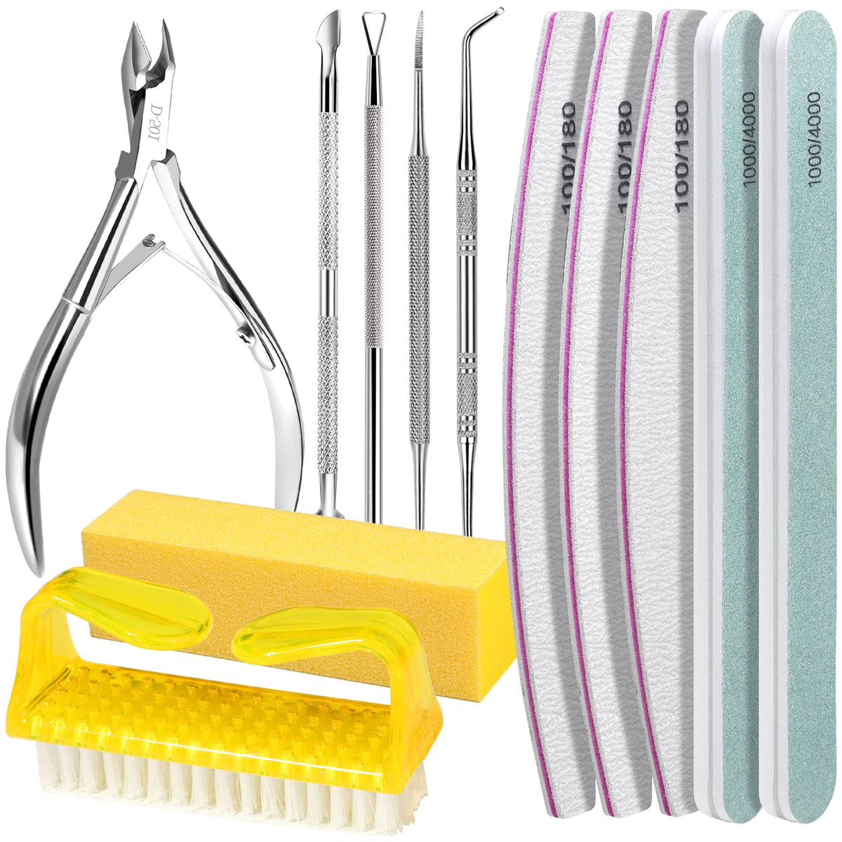 FANDAMEI Nail Care Kit, Nail Files 100/180, Nail Buffer Block, Cuticle Nippers, Cuticle Trimmer, Cuticle Pusher, Nail Tools, Nail Kit, Pedicure & Manicure Tools, Nail Prep Kit, Manicure Kit for Women