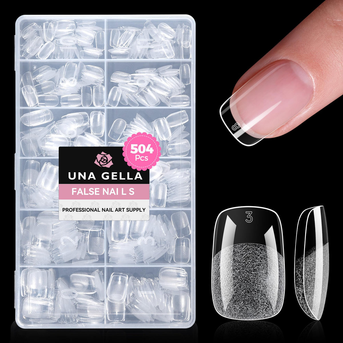 UNA GELLA Almond Gel Nail Tips 504PCS Pre-Etched Clear Fake Nails Tips