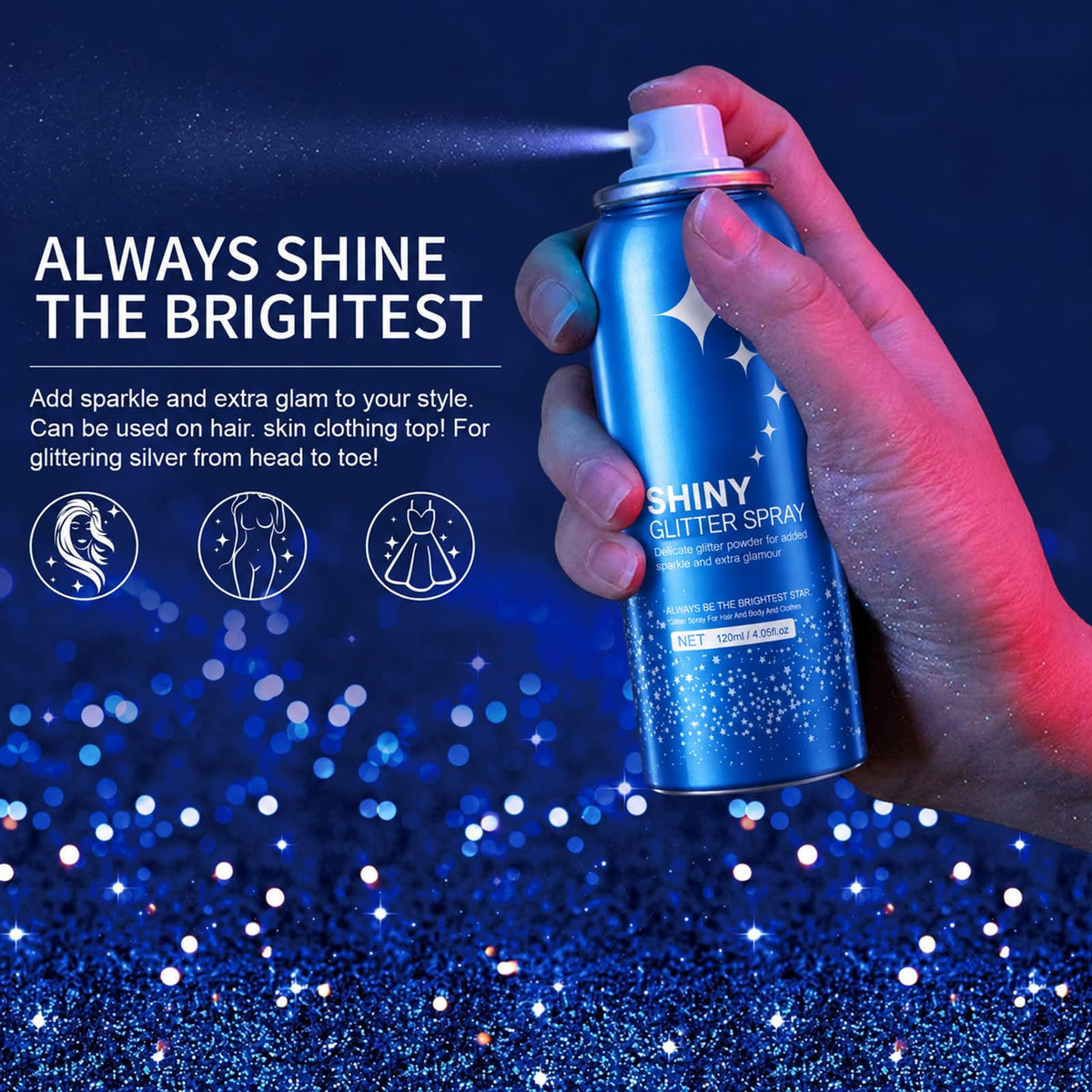 HANYWIL Body Glitter, Glitter Spray for Hair and Body, Spray, Hairspray Clothes, Long-Lasting Shimmer Suitable Stage, Festival Rave Makeup Prom 2.11 Fl Oz