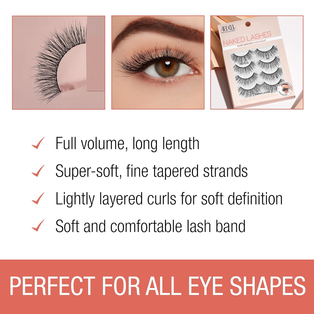 Ardell Naked Lashes 421 Subtle Volume Natural Look False Eyelashes, 4 Pairs
