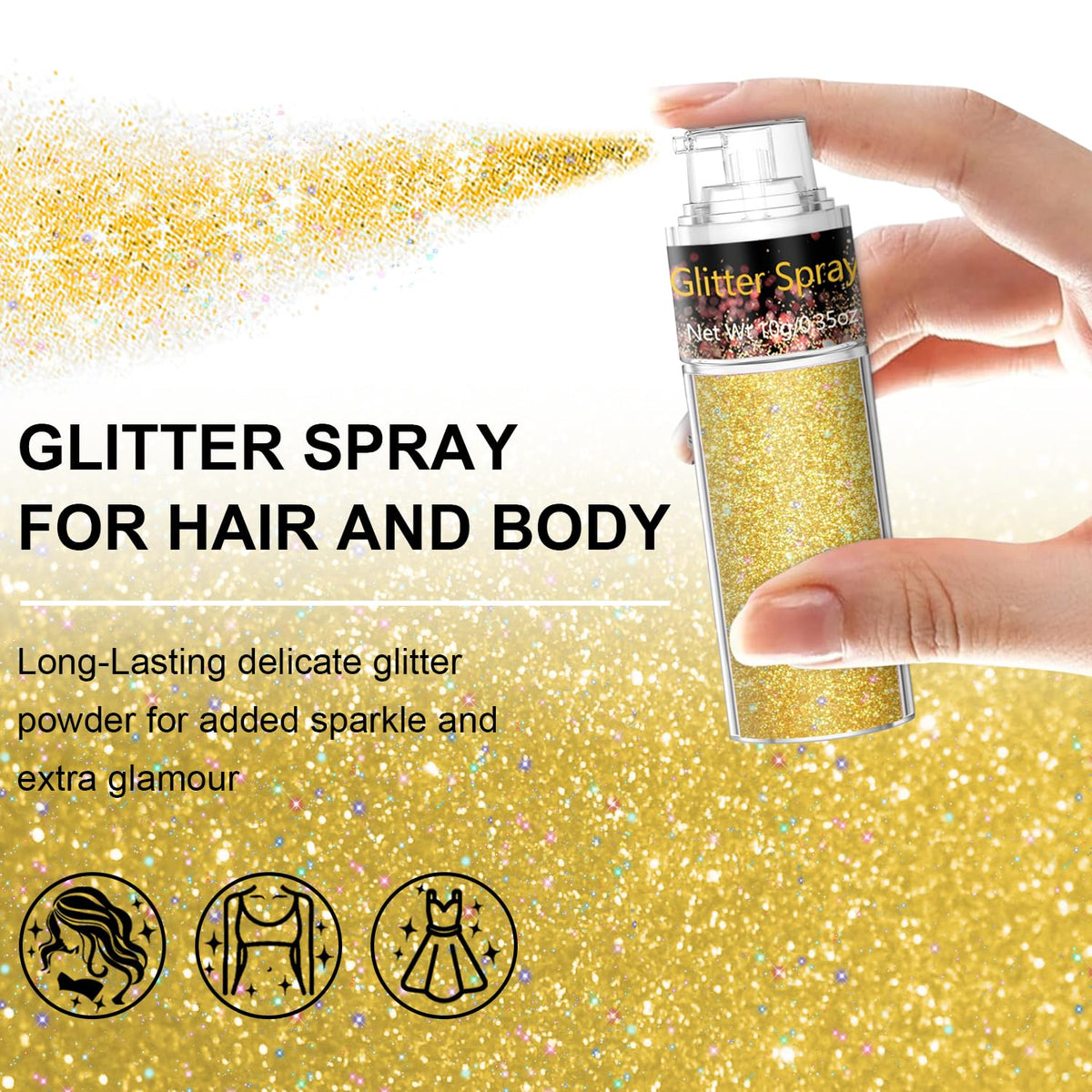 Scarman Hair and Body Glitter Spray, 1PC Glint-Rainbow Hairspray Powder