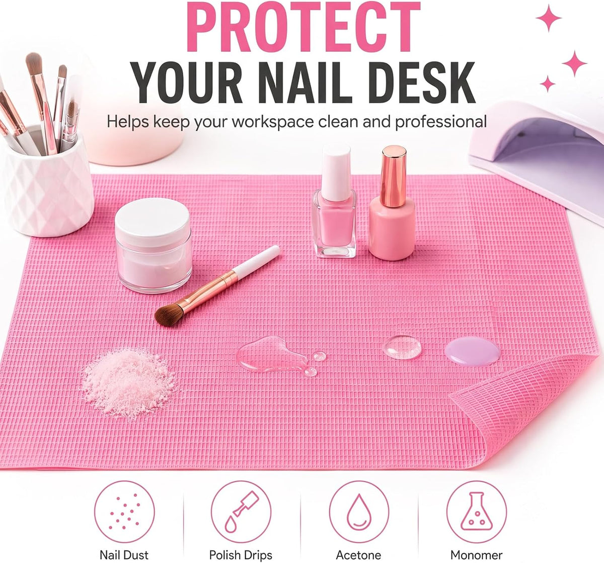 Makartt 50 Pcs Pink Disposable Nail Mats, 18"x13" Waterproof