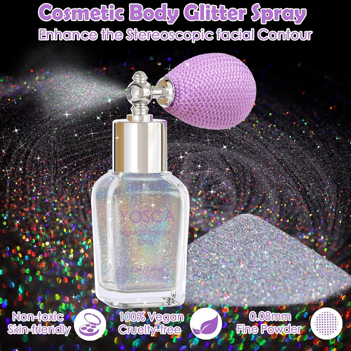 Yosca Body Glitter Spray, 30ML Holographic Body Shimmer Powder Hair Spray