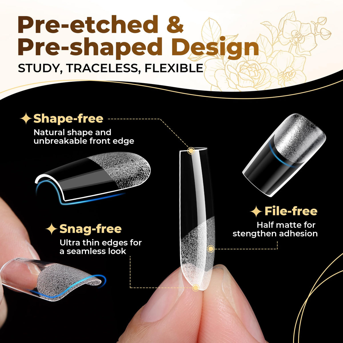 UNA GELLA Almond Gel Nail Tips 504PCS Pre-Etched Clear Fake Nails Tips