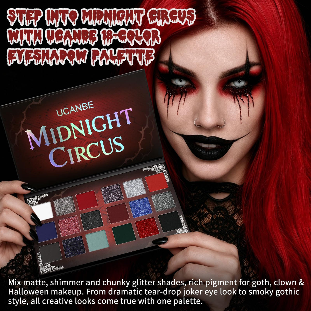 Matte Eyeshadow Palette Pro 18 Colors Pigmented Shimmer Glitter Eye Shadow Palette, Long Lasting Waterproof Dark Smokey Powder Cosmetics Pallet Halloween Valentine Gift Makeup Kit (01# Seductress)