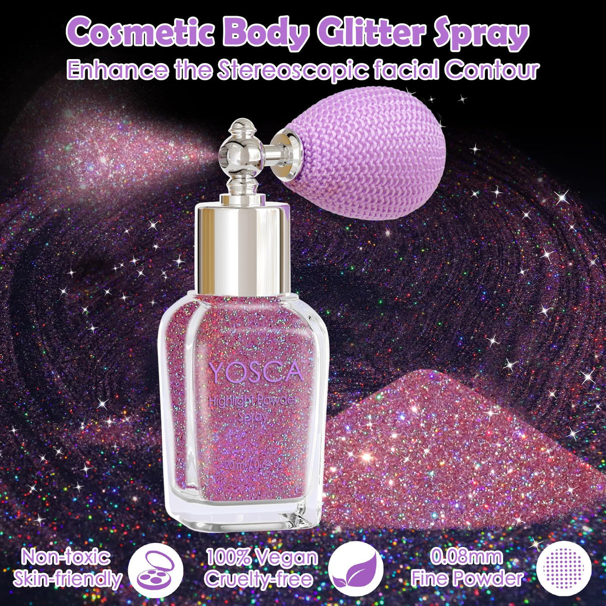 Yosca Body Glitter Spray, 30ML Holographic Body Shimmer Powder Hair Spray