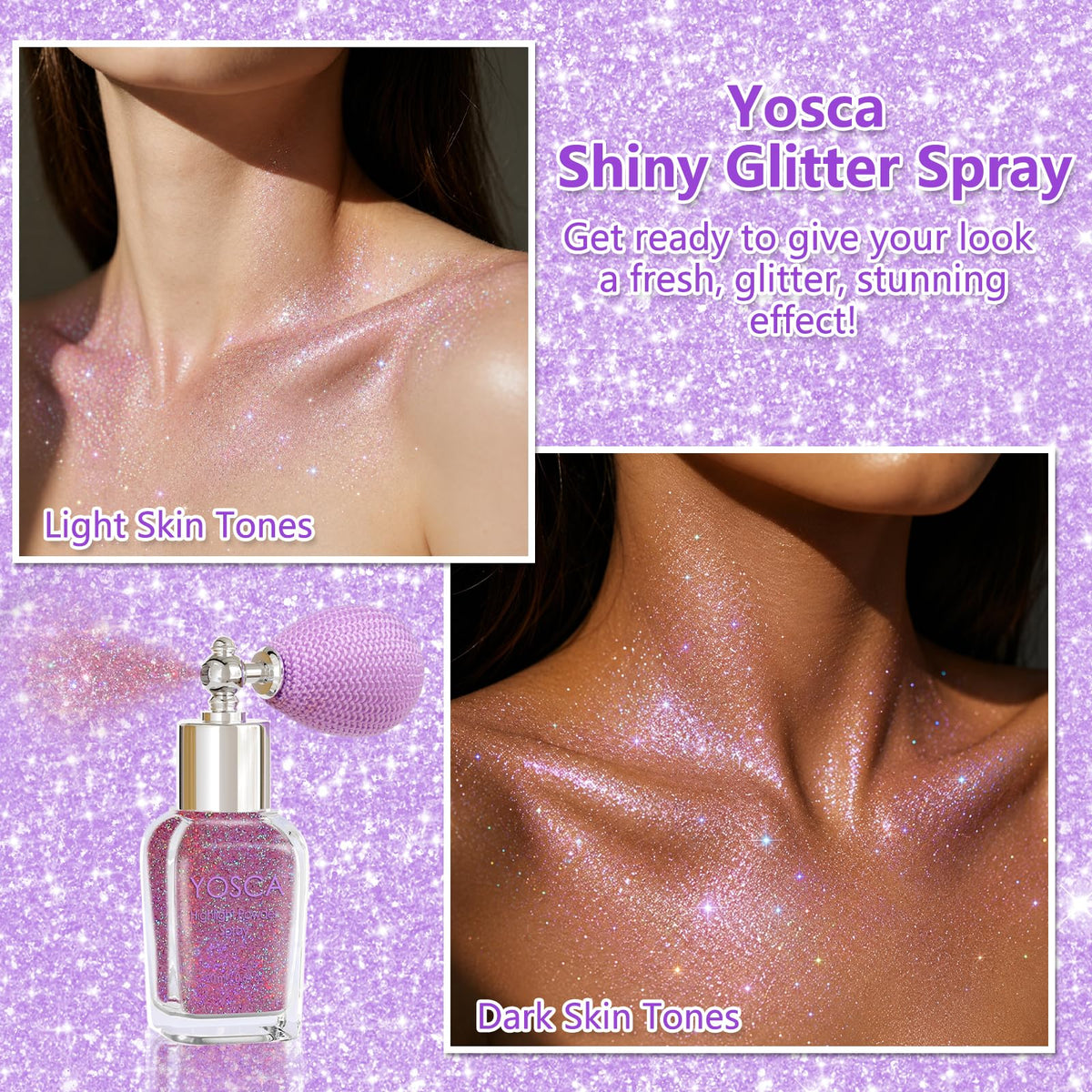Yosca Body Glitter Spray, 30ML Holographic Body Shimmer Powder Hair Spray