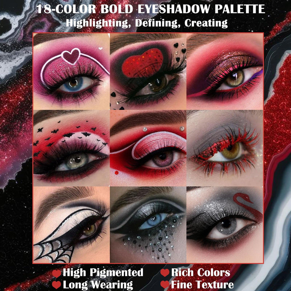 Matte Eyeshadow Palette Pro 18 Colors Pigmented Shimmer Glitter Eye Shadow Palette, Long Lasting Waterproof Dark Smokey Powder Cosmetics Pallet Halloween Valentine Gift Makeup Kit (01# Seductress)